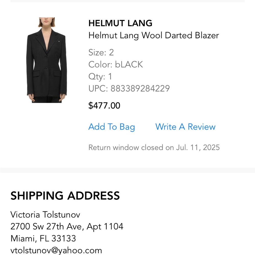 Helmut Lang Black Darted Blazer